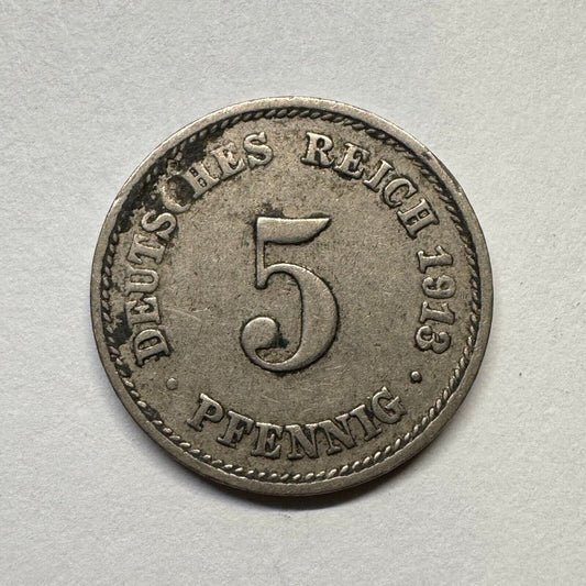 1913 Germany 5 Pfennig - Beautiful Coin - #B-050