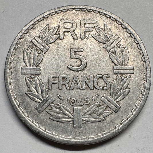 1945 France 5 Francs - Beautiful Coin - #A-054